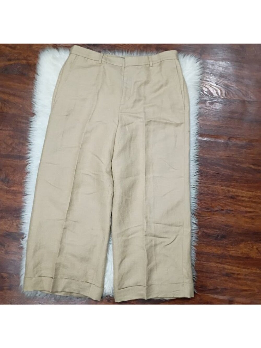 Lauren Ralph Lauren Beige Linen-Blend Wide-Leg Cropped Pants Size 12 - Picture 10 of 14